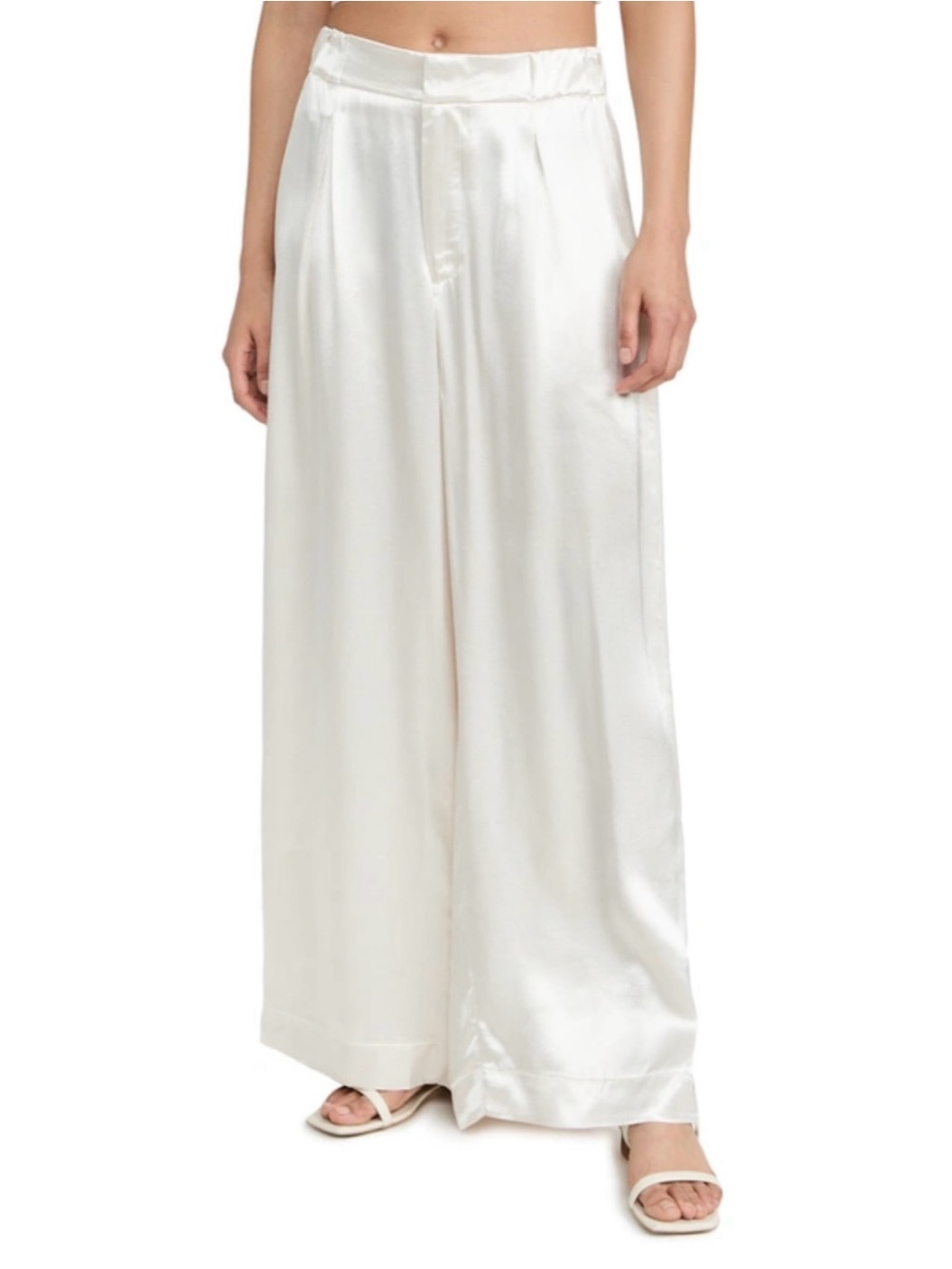 Wide Leg Satin Pants in Ivory